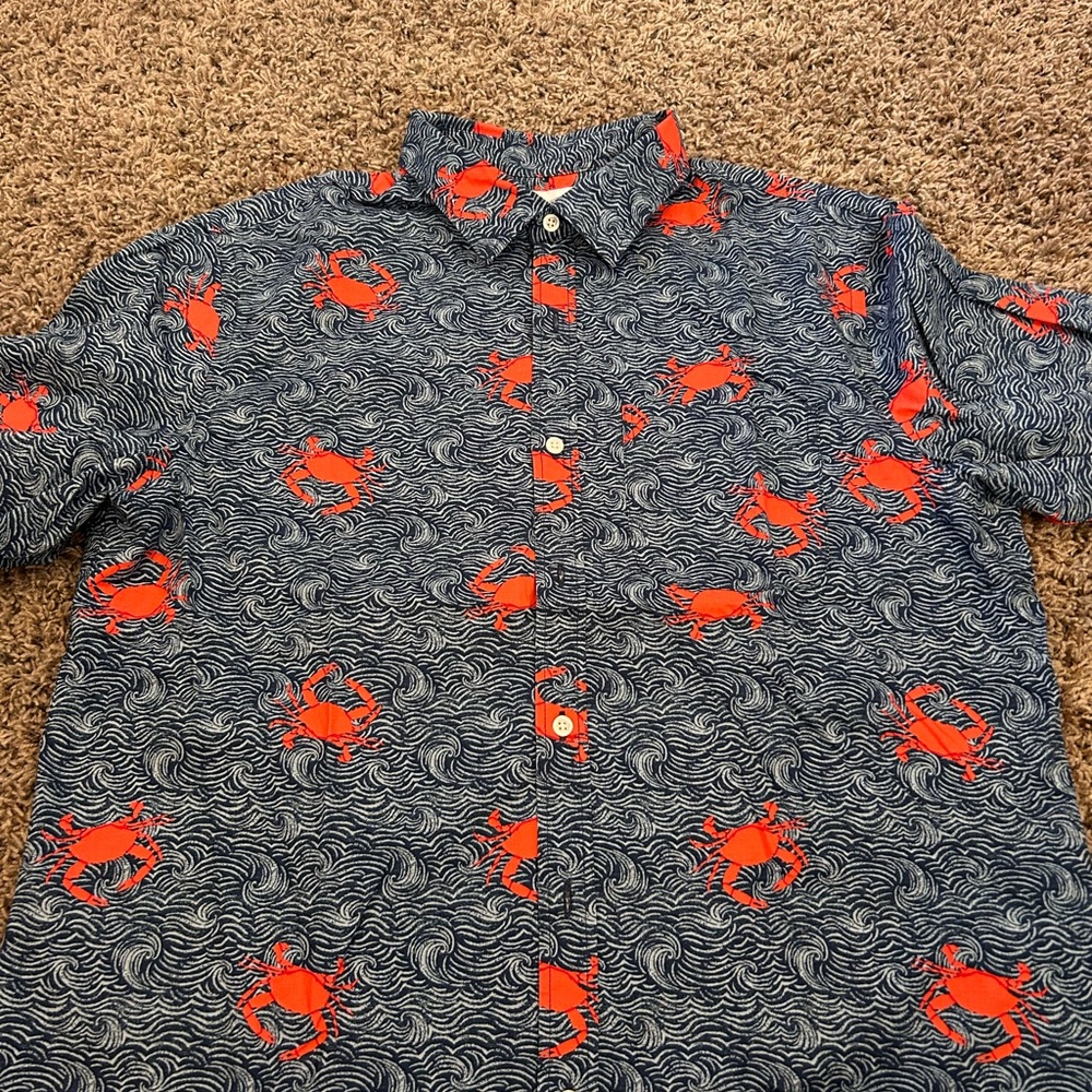 Crab Patterned Blue and Red Men's Shirt